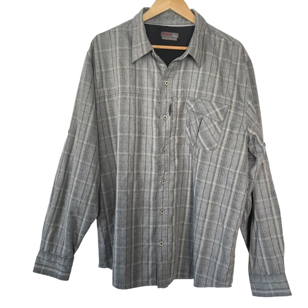 Mens Wrangler Outdoor Button Down Casual LongSleeve Gray Vents Quick Dry Size XL